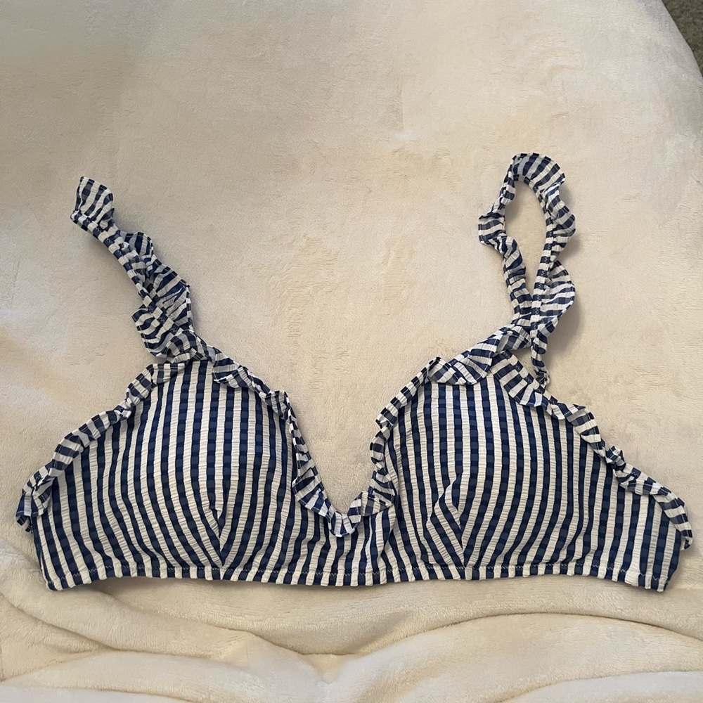 J Crew Womens Swim J.Crew Stripe Ruffle French Swim Top